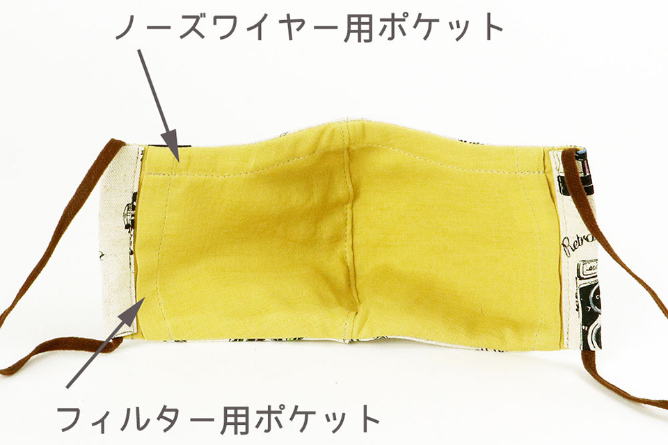 mi-naポケット付き3重構造の立体マスク（レトロカメラ柄）