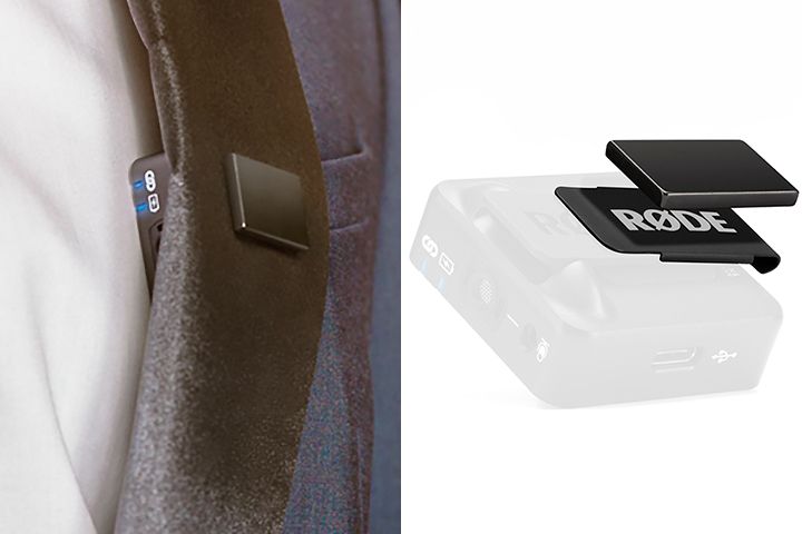 ワイヤレスマイク「Wireless GO」を服の裏側に目立たず取り付けできる