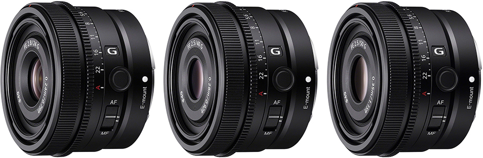 FE 50mm F2.5 G、FE 40mm F2.5 G、FE 24mm F2.8 G