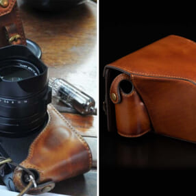 カメラにフィットするビンテージテイストのレザーケース「KAZA Leica Q2専用フルレザーケース」