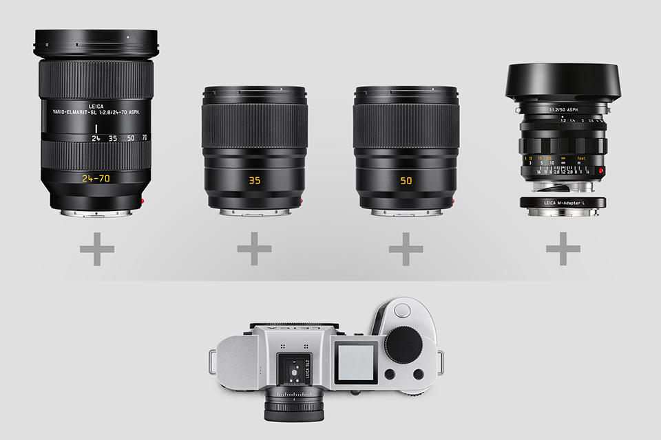 クラシックな佇まいの「ライカSL2 シルバー」に2種類の単焦点レンズ