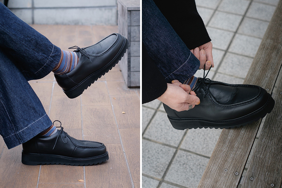 革靴なのにスニーカーの履き心地！ 写真を撮る人のためにつくられた靴