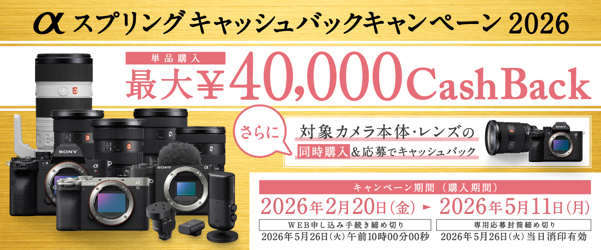 最大4万円キャッシュバック & カメラとレンズ同時購入で増額！ ソニー