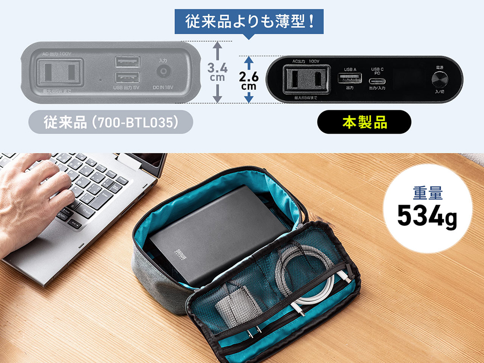 USBでもACコンセントでも使える薄型の大容量モバイルバッテリー「700