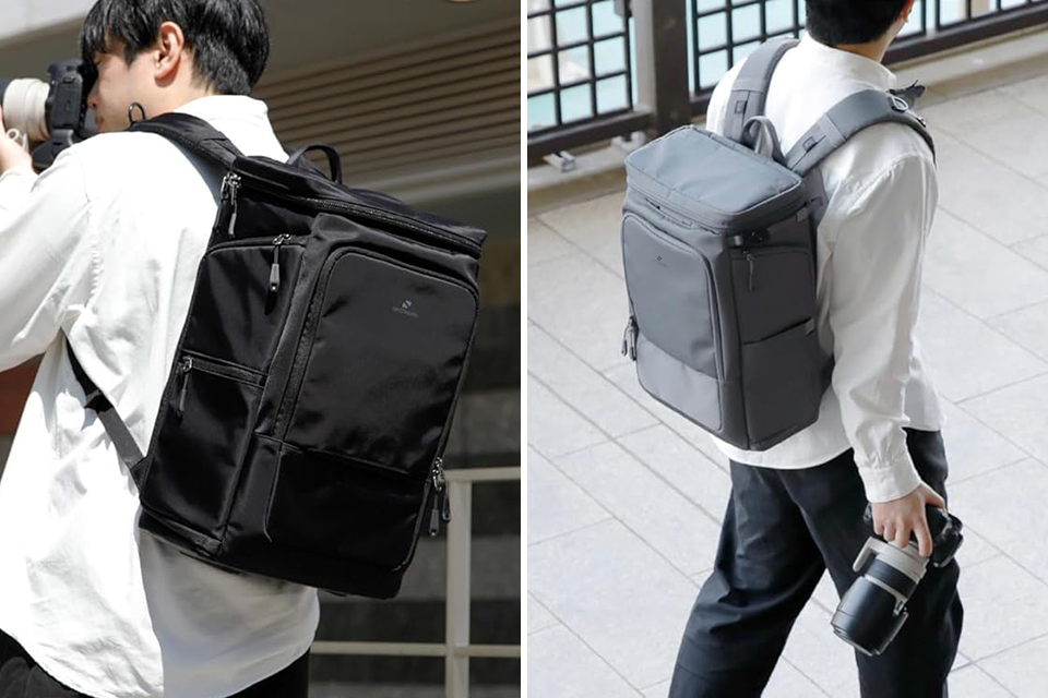 トップと両サイドから出し入れOK、上下2段で収納できるバックパック