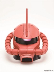 ↑充電台を内蔵するバンダイ製1/12シャア専用ザクヘッドが付属。充電中には待受画面にモノアイが表示されるなど、芸の細かさが光った