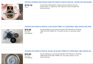 ↑ebayで検索したらオリジナルのswatch popが出品されていました。Vivienne Westwoodとのコラボレートなんていうのもあったんですね
