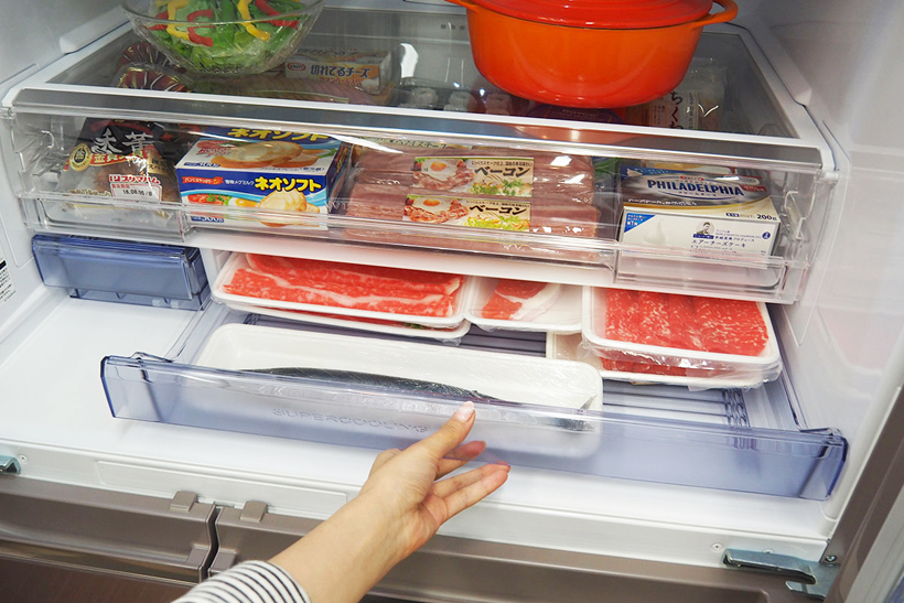 ↑チルド室下にあるのが「氷点下ストッカーD」。肉を凍らせることなく約1週間新鮮に保存できる
