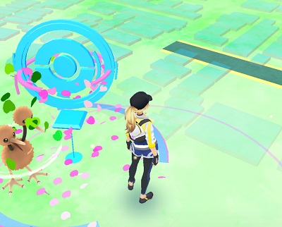↑ルアーモジュールを使ったポケストップ。この状態のあいだはポケモンが出現しやすくなります