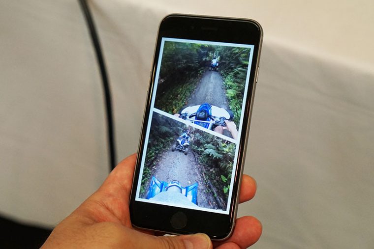 ↑2台のカメラを自分の前後に装着することで、自分が映り込まない全天球映像が撮れます