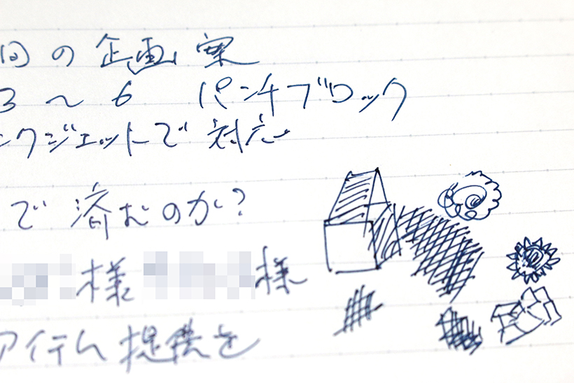 ↑実際に筆者のノートにあったいたずら書き。会議の内容とはまったく関係ない謎図形が並ぶ