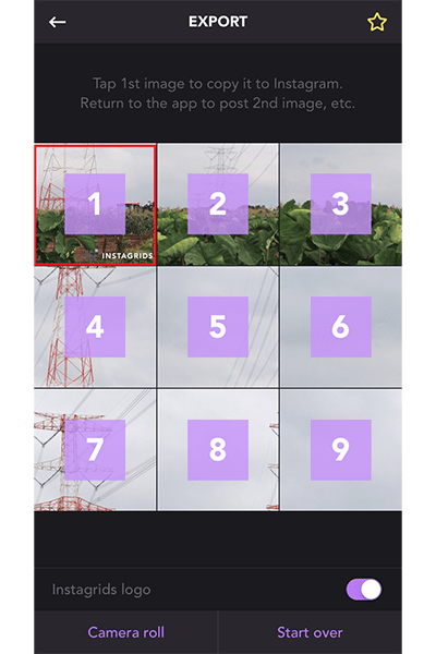 ↑写真が分割されたら、1番の写真をタップ