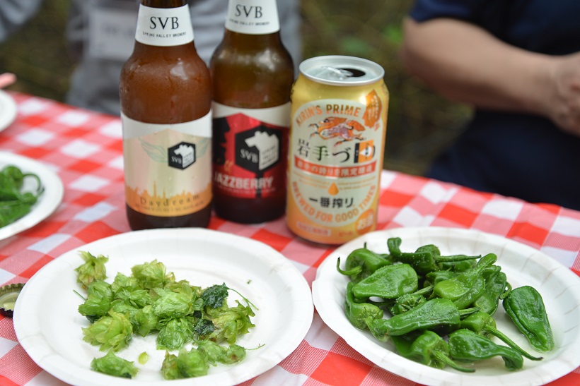 ↑手前左側がホップ、右側がパドロンのつまみ。ビールにマッチするのはいうまでもありません!