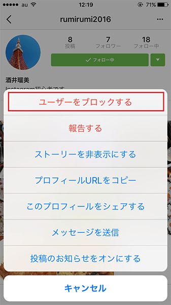 ↑「ユーザーをブロックする」をタップ。「よろしいですか?」と確認されるので、「はい」をタップすればブロックが完了