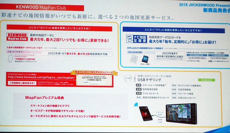 ↑彩速ナビの地図情報の更新方法にSDカードの交換やUSBテザリングなど、さまざまな方法を用意