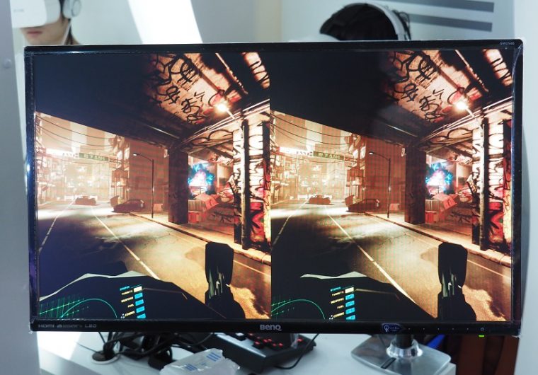 ↑FOVEで見ている画面をPCディスプレイに表示したところ。視線を移動するだけで、照準を合わせられます