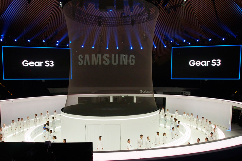 ↑サムスンの大々的な新製品発表会。デザイン変更のGear S3だけだったのはちょっと肩透かしだった