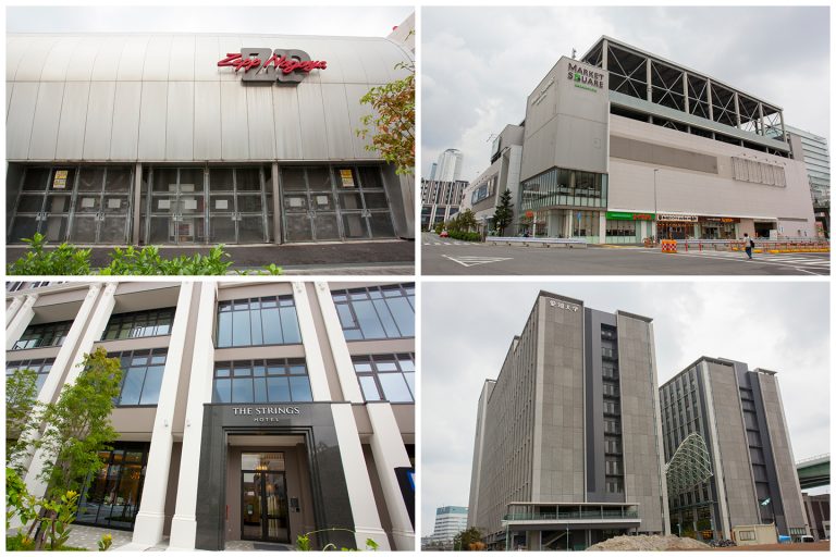 ↑ささしまライブ駅周辺の環境。(左上)Zepp Nagoya、(右上)マーケットスクエアささしま、(左下)ストリングスホテル名古屋、(右下)愛知大学。「ロイヤルパークスERささしま」から徒歩5~7分ほど