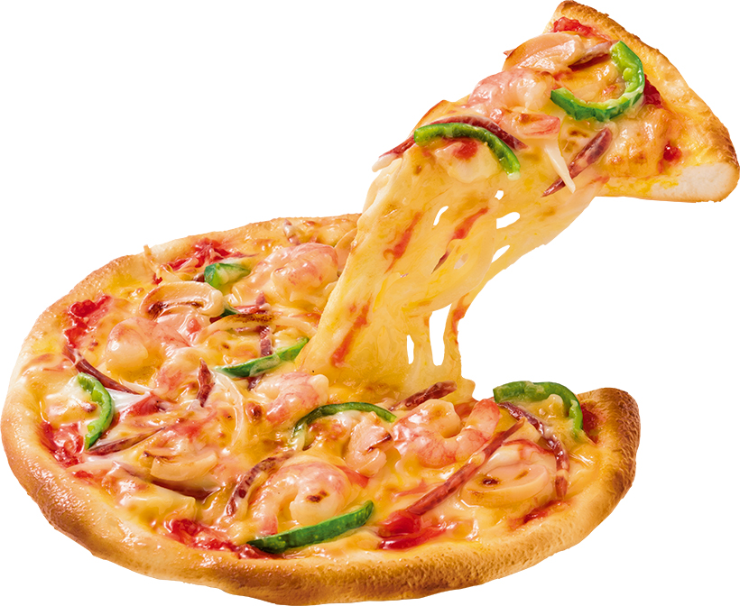 ↑まさに食べる瞬間を食品サンプルに封じ込めたピザ。チーズのとろけ具合が絶妙