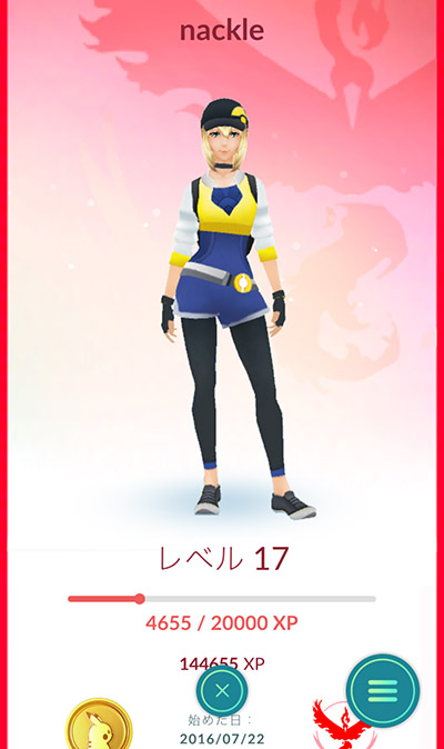 ↑筆者のポケモントレーナーはLv17。XPは144655です。