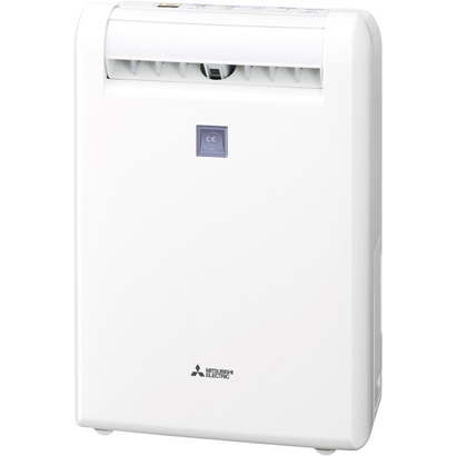 ↑コンプレッサー式の除湿機、三菱電機の「MJ-100LX」（実売3万4560円）。「全体乾燥」＋「集中乾燥」で部屋干しの衣類をカラッと仕上げます