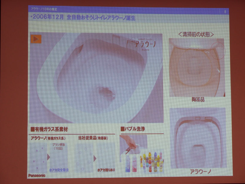 ↑水あかがつきにくい有機ガラスと泡洗浄のおかげで、某CMで言うところの「さぼったリング」ができず、きれいな状態を維持します