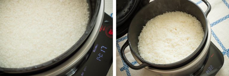 ↑炊飯まで置いておかなければいけない“浸水”も、「ライスポット」が自動で行ってくれるので簡単。炊き上がりもふっくら!