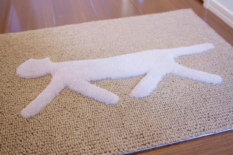 ↑猫の絵がモチーフになっているざっくりとした素材感の玄関マットも、爪研ぎのできるものが選ばれています。猫はかゆくなると爪研ぎをする習性がありますが、きちんと爪研ぎできる場所を確保しておけば壁や床などを傷つけられずに快適に暮らせるという提案になっています