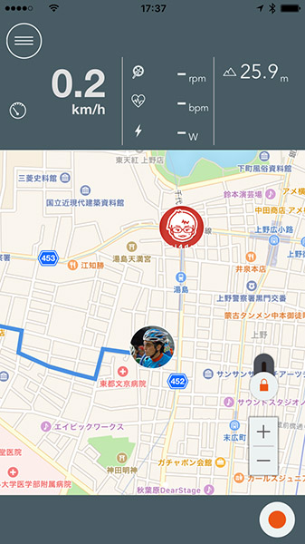 ↑走行ルートと他車の位置をマップ上に表示