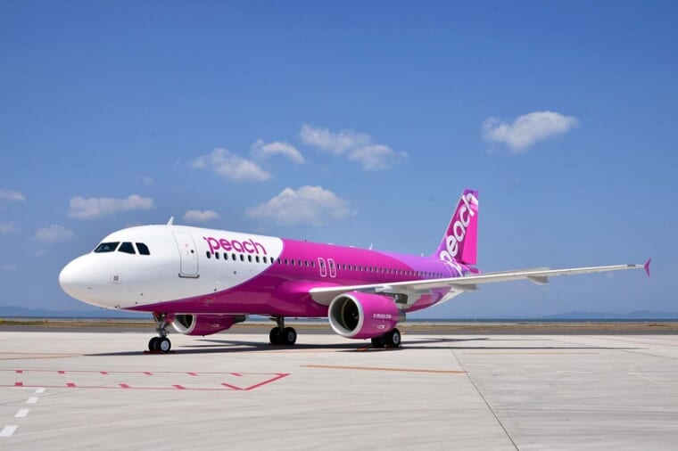 ↑羽田→台北(桃園国際空港)路線を就航するPeach。より手軽に台湾へ行けるようになった