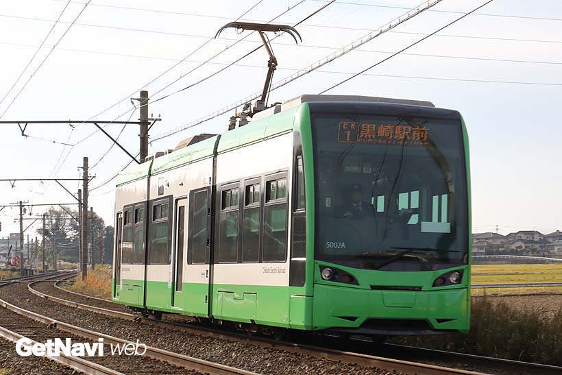 ↑5000形第2編成は沿線3市の明るい未来をイメージして「ライトグリーン」に塗装された