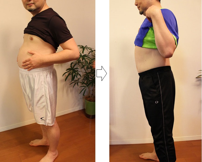 ↑以前(左)と比べて、横から見ても、あまりお腹が飛び出ていません