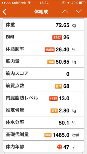 ↑BMIも体脂肪も内臓脂肪も、みんなイエローカード!