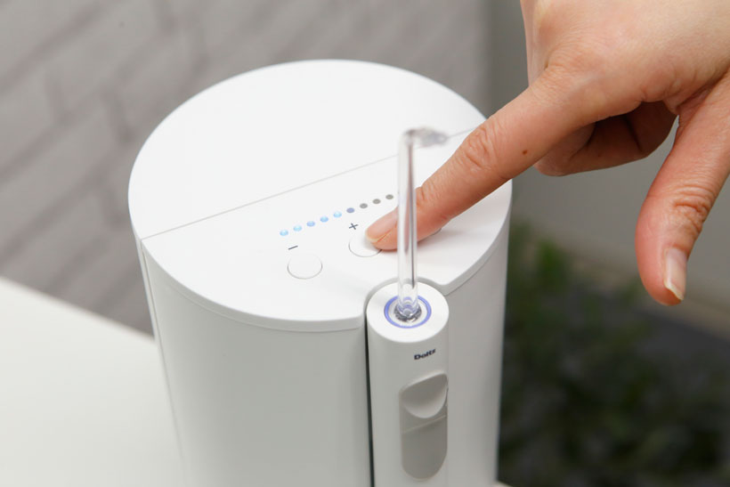 ↑水圧調節スイッチは10段階から選べます。最初は一番弱いレベル1からテストしましょう