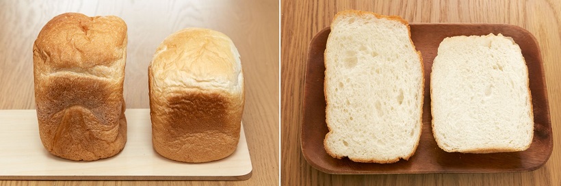 ↑パン・ド・ミ(左)と食パン(右)を比較。パン・ド・ミのほうが外の皮が薄くパリっとしていて、中がふんわりと焼き上がっているのが伝わるでしょうか