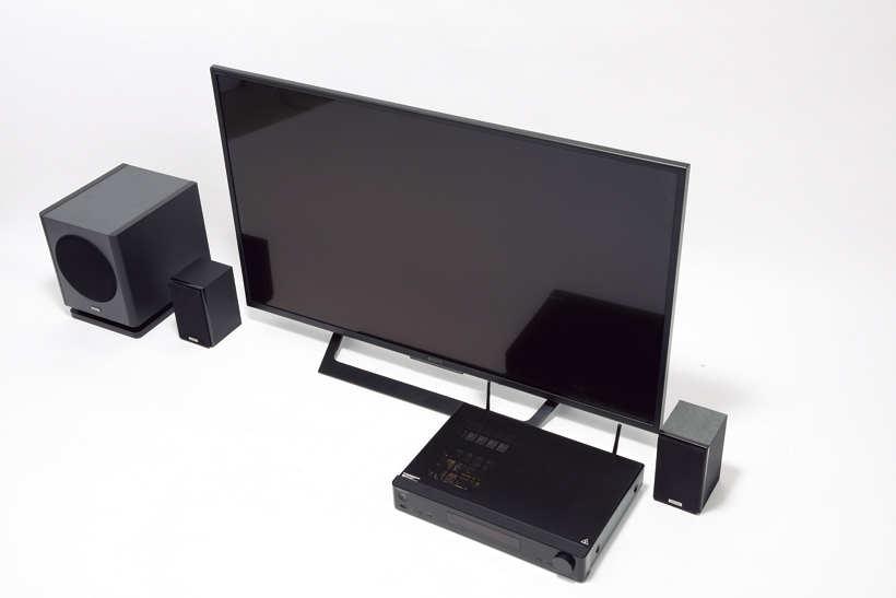 ↑AVレシーバーとテレビはHDMI接続。スピーカー・サブウーファーは付属の一般的なスピーカーケーブルでつなぐ