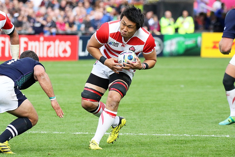 ↑ラグビーワールドカップでは日本代表として3試合に出場。歴史的快進撃に大いに貢献した
