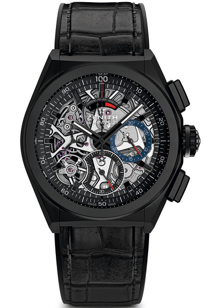 ↑ゼニス「デファイ エル・プリメロ 21」135万円／Ref.24.9000.9004/78.R582／新型エル・プリメロCal.9004を搭載。ケースは、セラミナイズドアルミニウム製