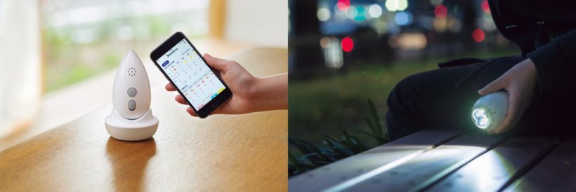 ↑内蔵センサーと、スマホからのデータ取得の両方で地震を感知する。ハンディライトとしても使用可能