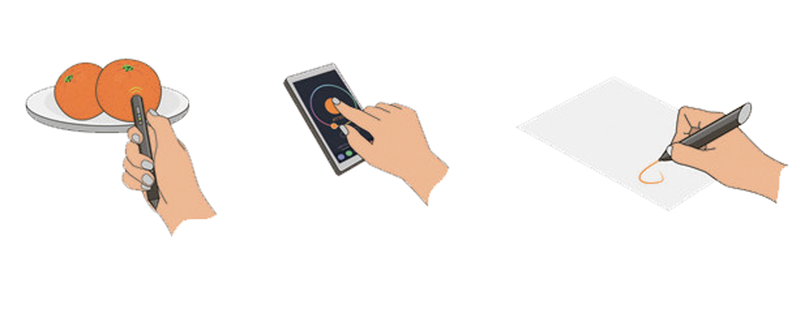 ↑ 軸には赤・青・黄・黒・白の5色をセットし、混色で色を再現。スマホアプリからも色が選べる