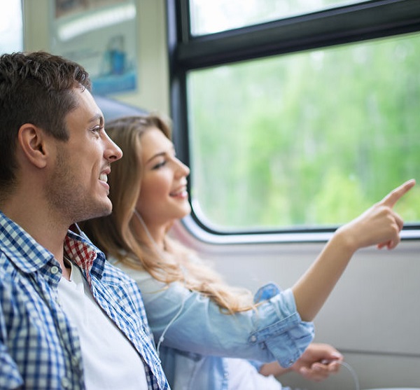 46103196 - young couple in the train