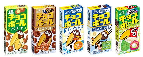 ↑特に2000年以降に増えた数々のフレーバー。左から「バナナ(2002年)」、「ビスケット(2004年)、「ヨーグルト(2008年)」、「牛乳プリン味(2009年)」、「クリームソーダ味(2011年)」