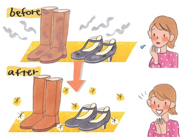 トゥトゥモロウ 美靴パックは丸洗いで除菌し、抗菌・防臭加工するので靴がリフレッシュ。カビの生えたブーツや起毛素材のパンプスが見事に新品同様の輝きを取り戻します。ブーツもブーツキーパーを入れて自然乾燥させるので型崩れの心配もなし