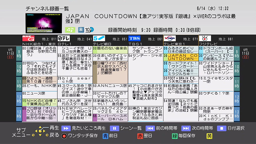 ↑番組表から見たい番組を選ぶだけ