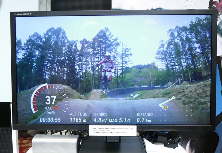 ↑「Action Overlay」モードのデモ映像。アウトドアスポーツで、「移動スピード」や「衝撃」をリアルタイムに測定しながら動画を撮影できるため、趣味用途だけでなく競技者向けの活用も期待される