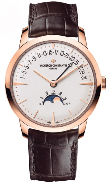 ↑VACHERON　CONSTANTIN「パトリモニー・ムーンフェイズ＆レトログラード・デイト」475万2000円/Ref.4010U/000R-B329/自動巻き/３気圧防水/直径42.5mm、厚さ9.7mm