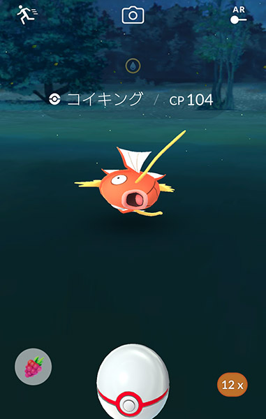 ↑あっという間にコイキングを倒し、ボスポケモンのゲットチャレンジです。これもボール1つめで難なくゲット