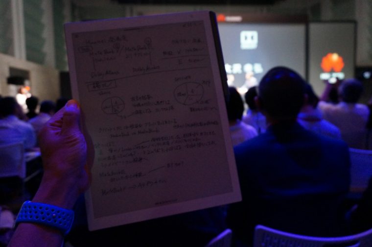 ↑少し暗い発表会の会場で使ってみた。バックライトはないのでやや画面が見づらくなる