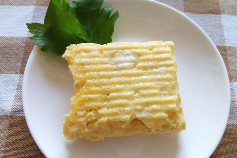 ↑でき上がり！ 巻いてないだし巻き卵ですが、味もそれっぽく仕上がっています
