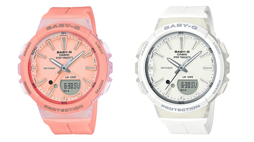 ↑BABY-G「BGS-100-4A(左)」「BGS-100-7A1(右)」17820円/10気圧防水/45.2×42.6×13.3 mm